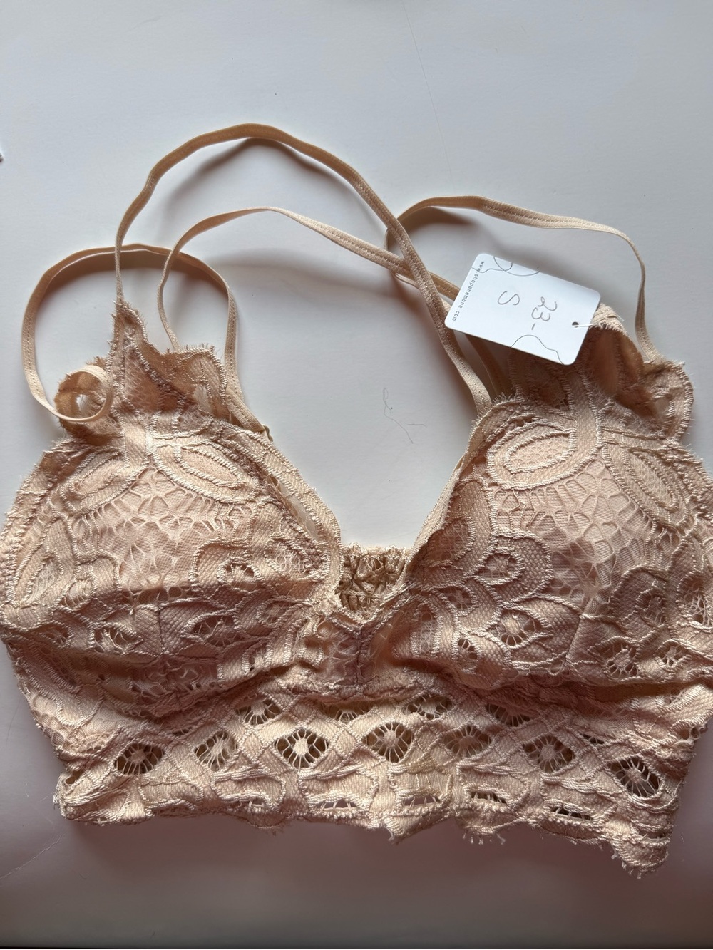 Anemone Nude Beige Lace Strappy Padded Bralette Crop Top Size S NWT